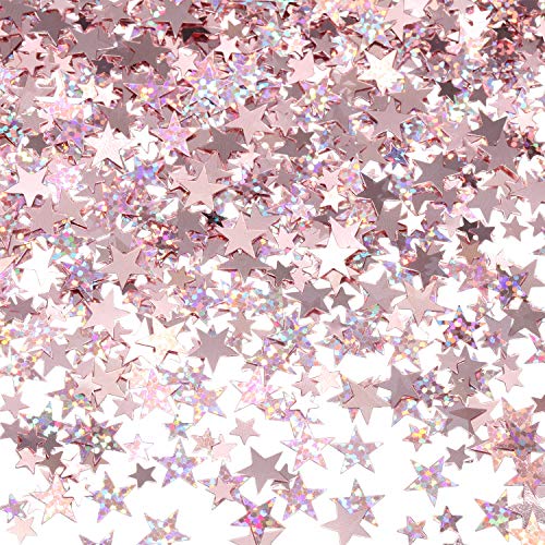 Image of 60 g Star Confetti Glitter Star Table Confetti Metallic Foil Stars for Party Wedding Festival Decorations(Glitter Rose Gold Set, 10mm and 6mm)