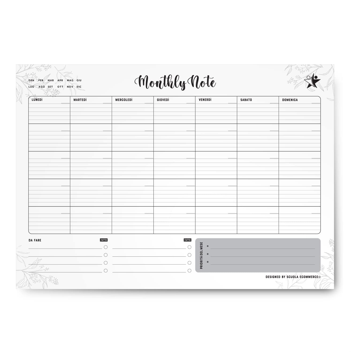 Scuola Ecommerce Planner Mensile Monthly Note 18 Fogli a Strappo Planning Mensile A3+ Per Ufficio, Scuola, Casa Planner Mensile Scrivania - To Do List Planner Appuntamenti, Priorità - 32,9x48,3cm