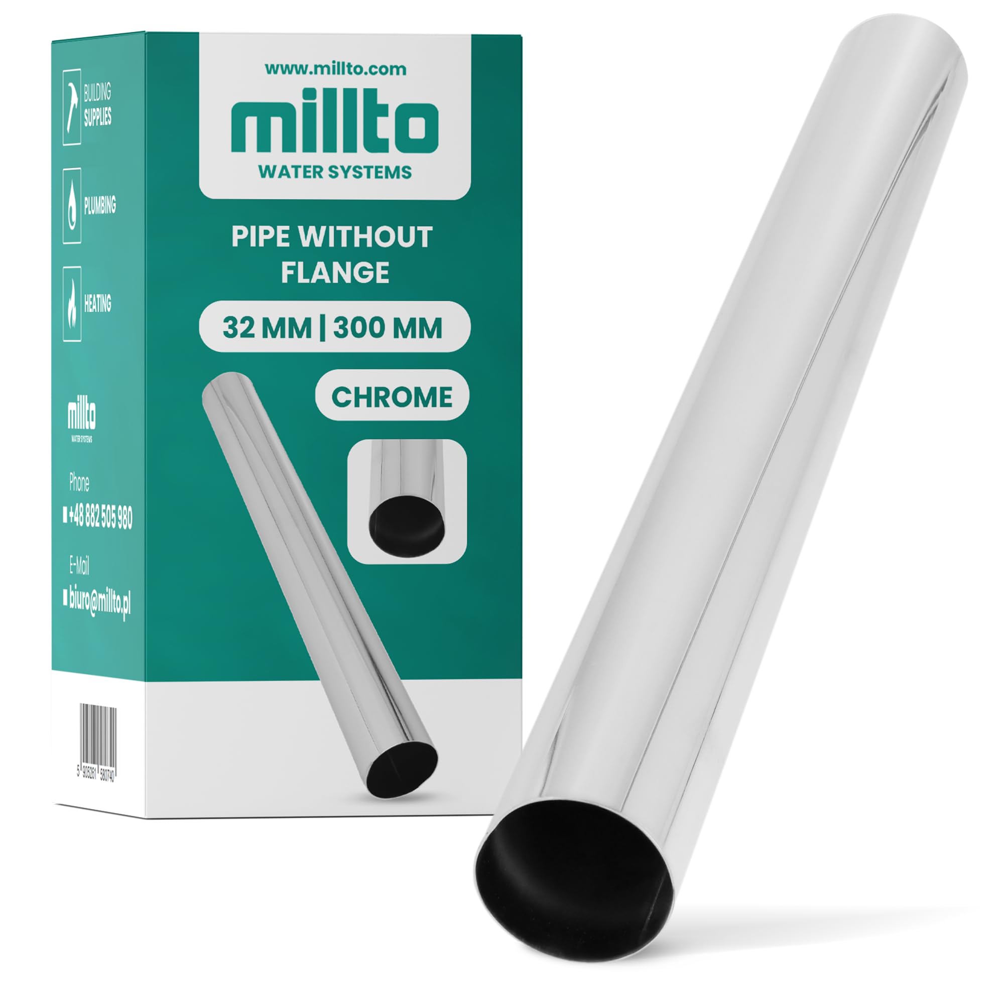Millto Immersion Pipe Flaring Pipe Siphon 32 mm 300 mm Chrome Sink Extension Adjustable Pipe Bottle Siphon Washbasin