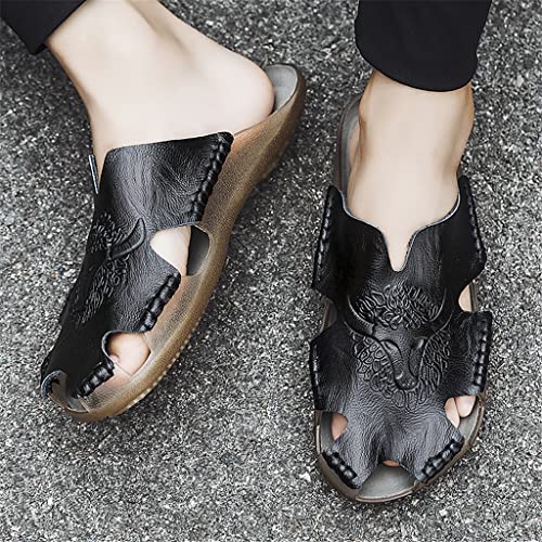 Genuine Leather Men's Sandals Classic Breathable Slip-On Sandals Men Casual Beach Shoes Outdoor Slippers(D,13code)2