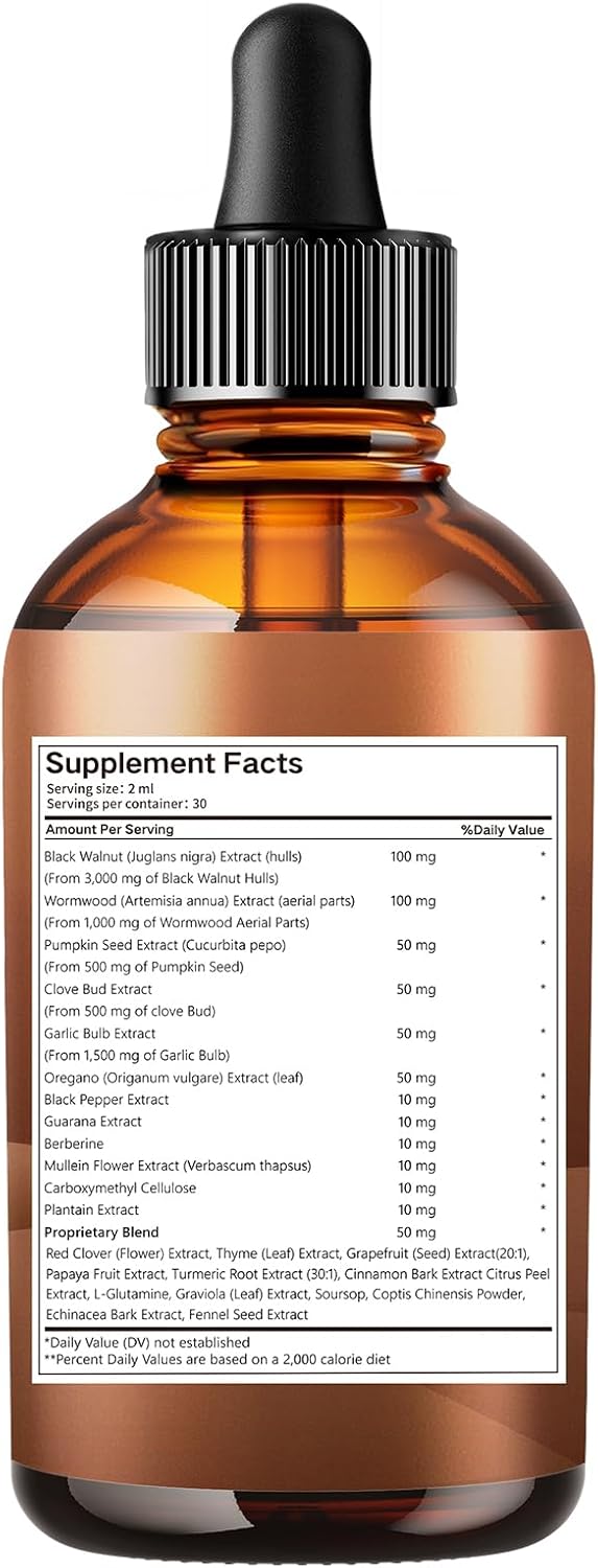 25-in-1 Liposomal Black Walnut Wormwood Clove Tincture, 6660mg Cleanse for Humans Drops Liquid, Lymphatic Support with Garlic, Mullein, Soursop, Pumpkin Seed, Berberine, Turmeric, Echinacea, Cinnamon - Image 9