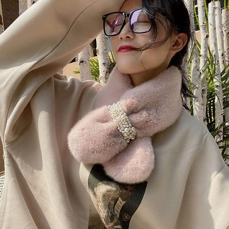 DNLKWGO Faux Fur Collar Scarf Winter Fake Faux Fur Loophole Scarf Rectangle Furry Wrap for Women Girls3