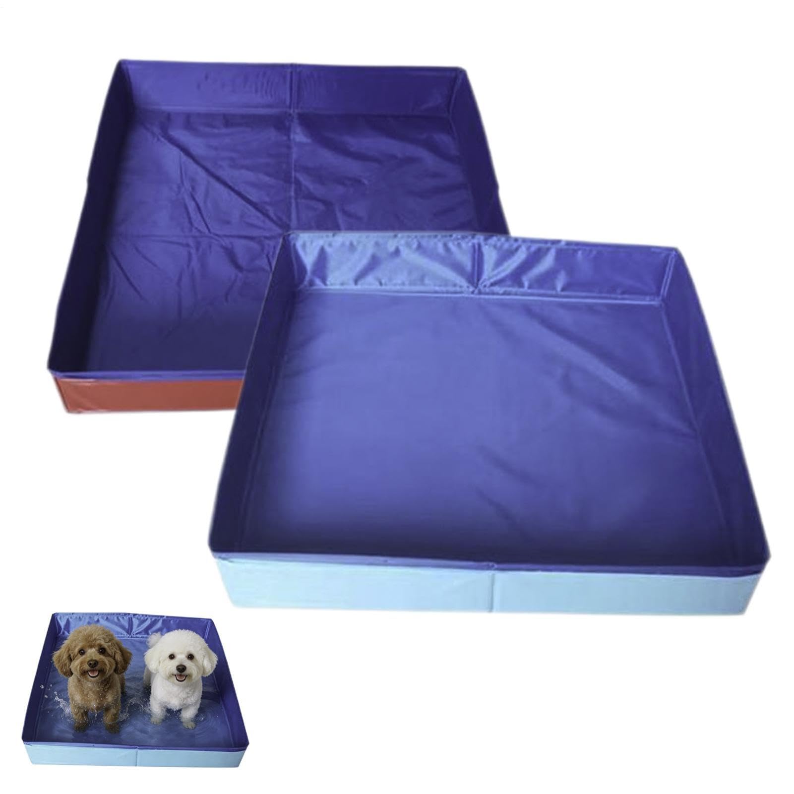 2PCS Dog Paddling Pool, Foldable Dog Swimming Pool, Square Shaped Paddling Pools For Dogs, Small Dogs Wading Pools, Non Inflatable PVC Pet Bath Tub, For Puppy Cats Kids Yard Garden