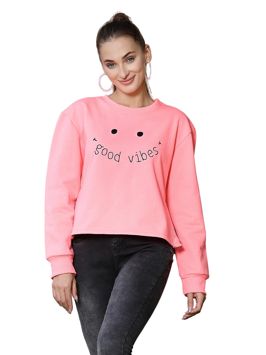 athena lifestyle Women and Girls Fleece Regular Fit Long Sleeves Round Neck Solid Embroidered Knitted Casual Sweatshirt-picture-27
