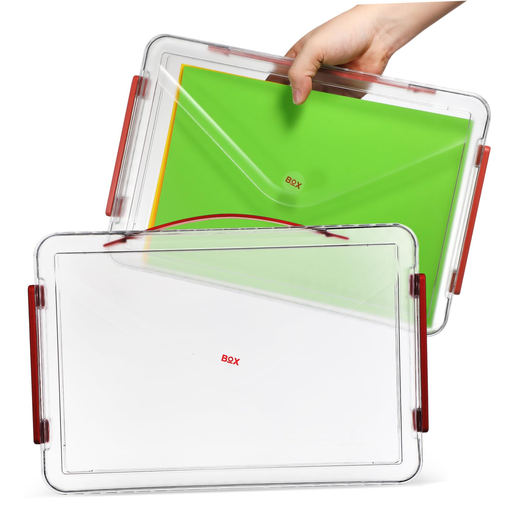 PartyKindom 2piezas Caja De Archivos De Plástico Transparente Con Tapa Contenedores Apilables Para Cartas y Proyectos Organizador De Escritorio Para Oficina Unidades