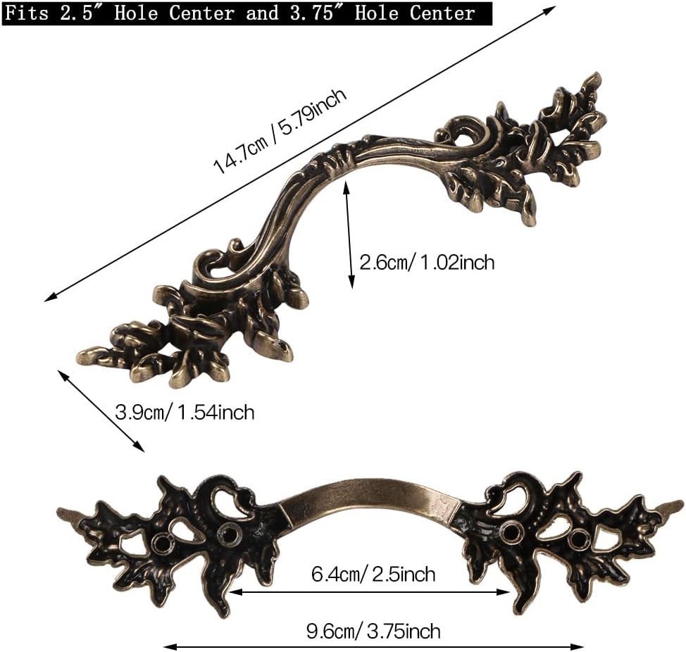 10pcs Antique Dresser Handles, Farmhouse Kitchen Cabinet Pulls, Vintage Drawer Pulls and Knobs, European Pulls for Cabinet,Dresser,Drawer, 2.5 inch Hole Center (Bronze)