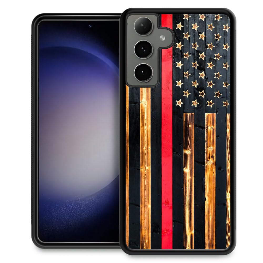 DAIZAG Compatible with Samsung Galaxy S24 Case,All-Round Protection Shockproof Anti-Scratches TPU Cover,Cases for Man Woman-Red Line Wood Grain Flag