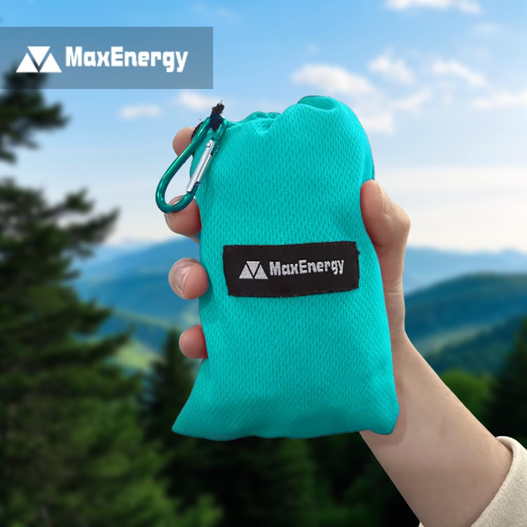 MaxEnergy Koc piknikowy na kemping, podróż, plażę, lekki koc piknikowy z torbą i palikami (140 x 152,4 cm, zielony)