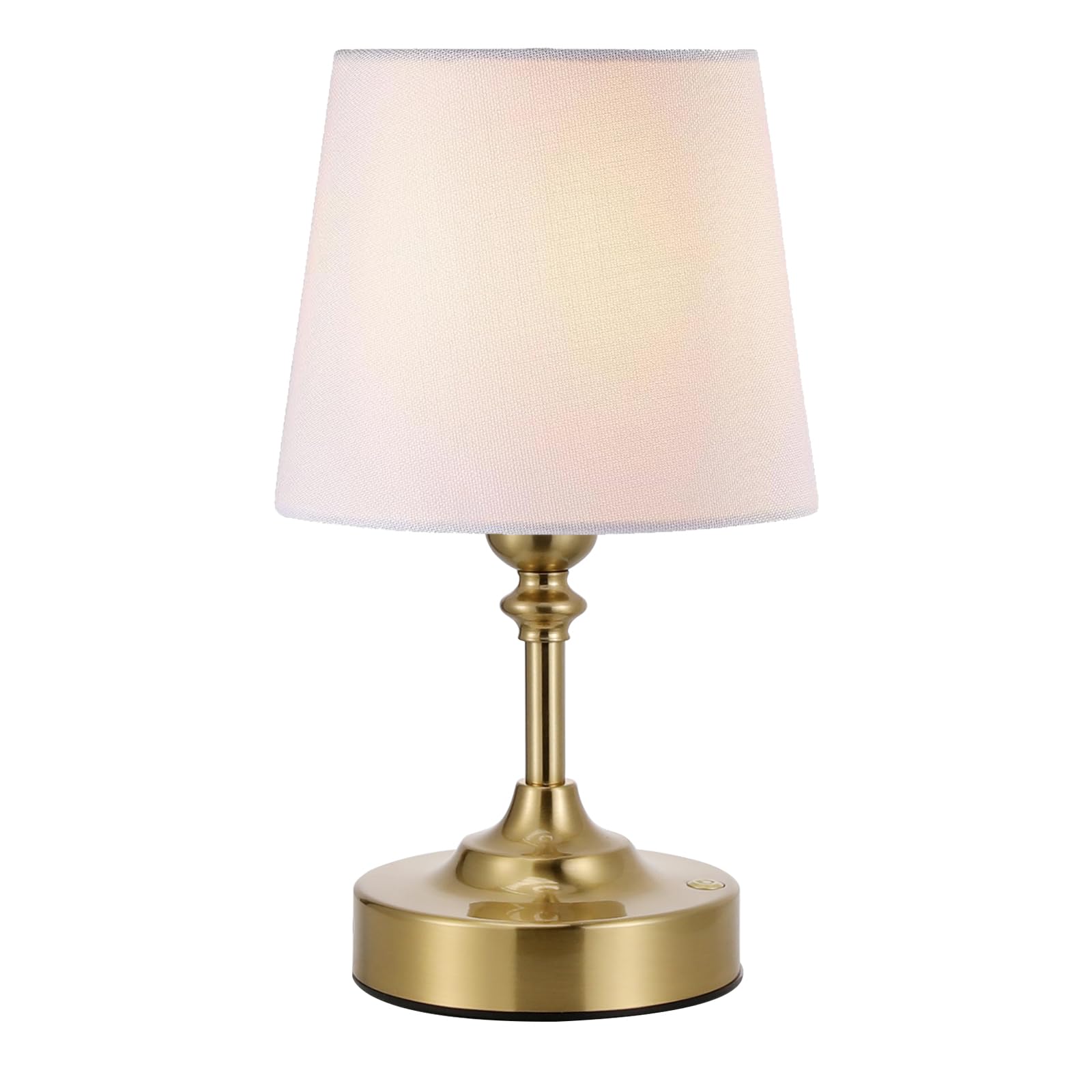 Petite Lampe de Chevet Tactile, LED Lampe de Table Sans Fil Batterie Rechargeable, Variateur Continu, Abat-jour en Lin Blanc, pour Chambre à Coucher Salon Cuisine Décoration(Laiton)
