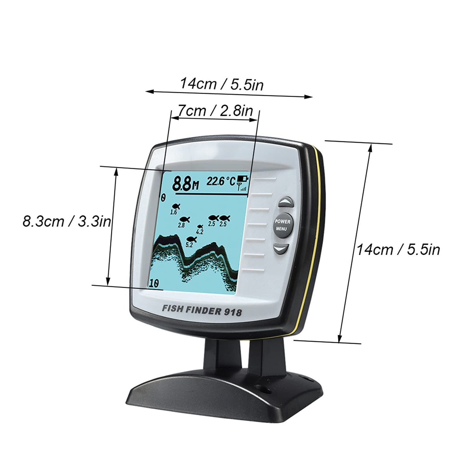 Fish Finder. FF918-180S. Sensore del trasduttore cablato Fishfinder 45 Gradi Echo LCD. Localizzatore di Pesce Fishfinder for Barche(Blauw)