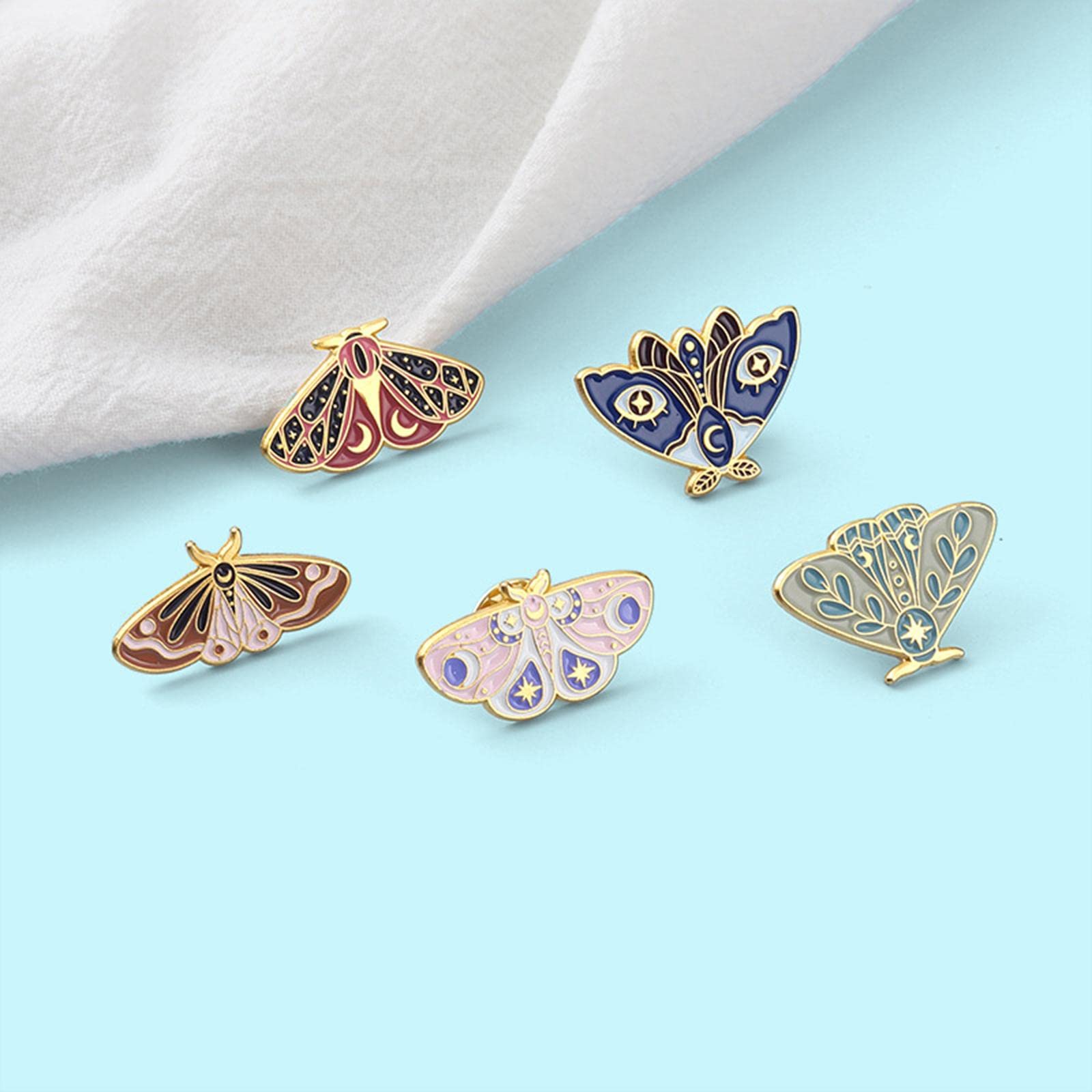 Broches de Solapa de 5 Piezas con diseño de Polilla esmaltada, Serie de Insectos de aleación, Accesorio de Ropa