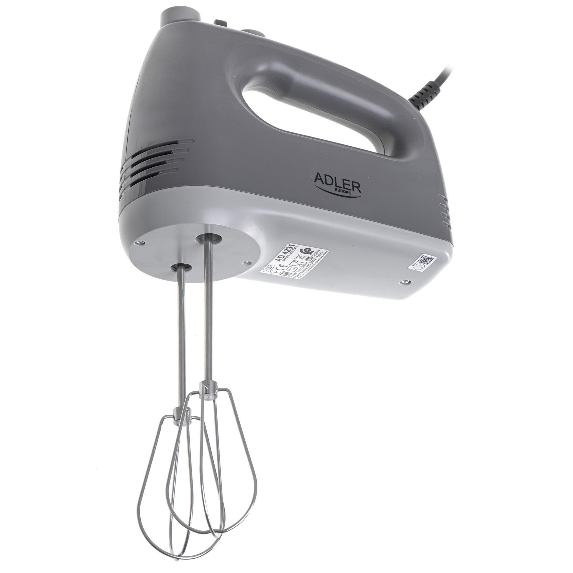 Adler AD 4231 Mixeur plongeant 750 W, 5 vitesses et fonction turbo, embouts en acier inoxydable de 21 cm, séparateur de jaunes d'œufs, pelle