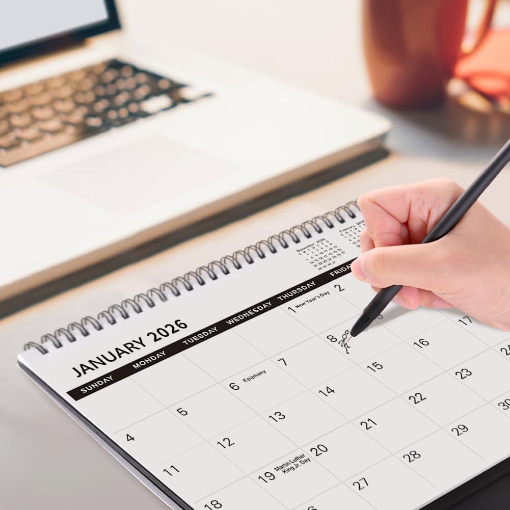 SKYDUE Desk Calendar 2026, 18 Months Small Desk Calendar 2026-2027, Jan 2026 to Jun 2027, 10" x 8" Desktop Calendar Planner with Stickers, Black