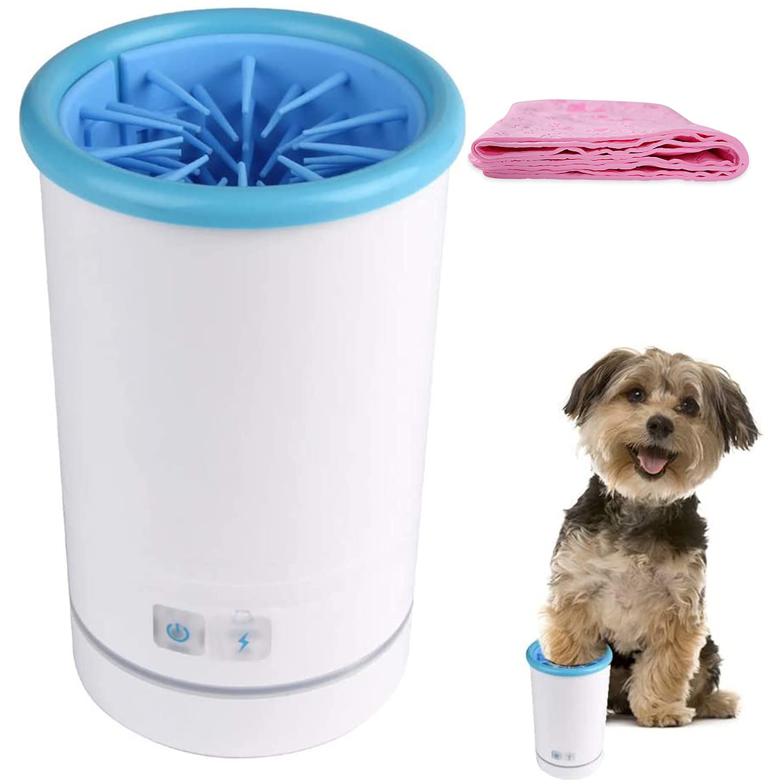 Nettoyeur de Pattes pour Chien, Lave-Pattes électrique, Outil de Nettoyage des Pattes Chien et Chat for boueuses avec Cordon USB Serviette(Blue,S)