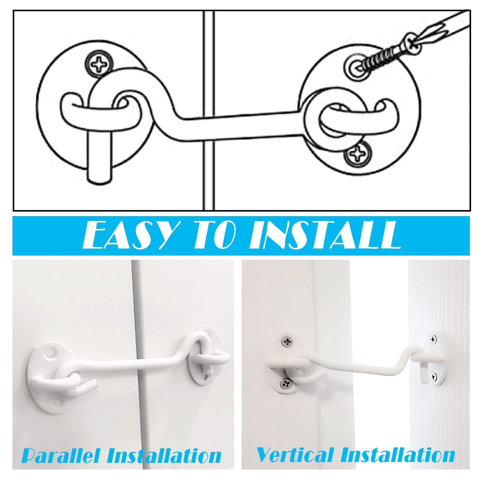 2pcs White Cabin Hooks 6 Inch, Stainless Steel Gate Hook Lock - Image 4