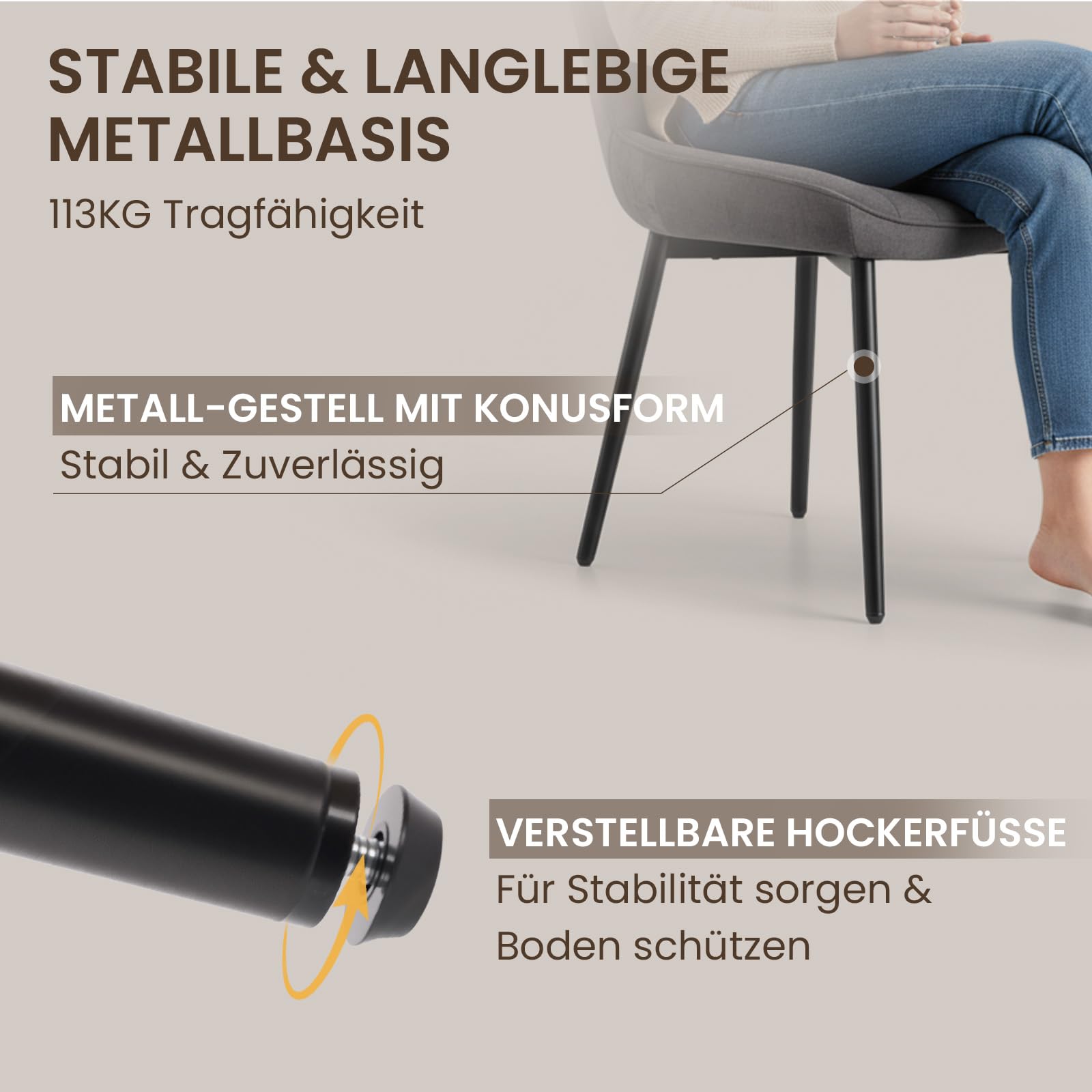 COLAMY Samt Esszimmerstühle 4er Set – Gepolsterte Stühle für Esszimmer & Küche mit Metallbeinen, Dickem Sitzpolster & Rutschfesten Füßen, Grau