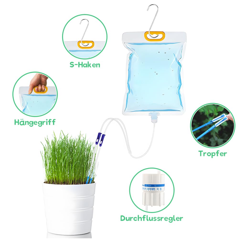 Lot De 5 Sacs D’irrigation Goutte à Goutte 3,5L – Arrosage Automatique Pour Plantes, Débit Réglable, Vacances