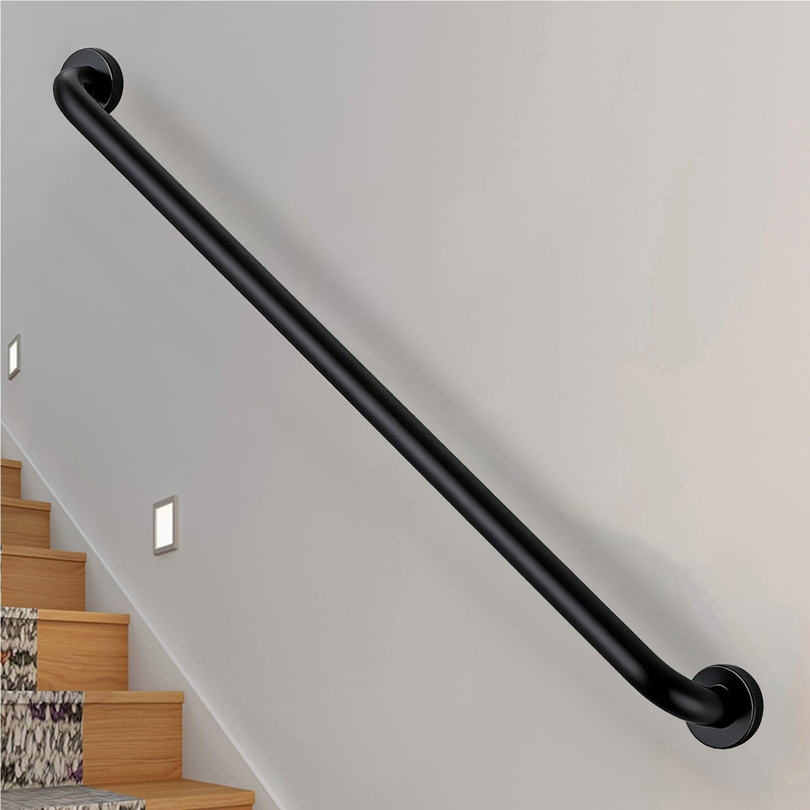 Uchwyty zewnętrzne, stal nierdzewna 304, matowa czarna poręcz łazienkowa 30cm 60cm 80cm 1m Długość 120cm Poręcz z okrągłej rurki ze śrubami montażowymi(100cm)