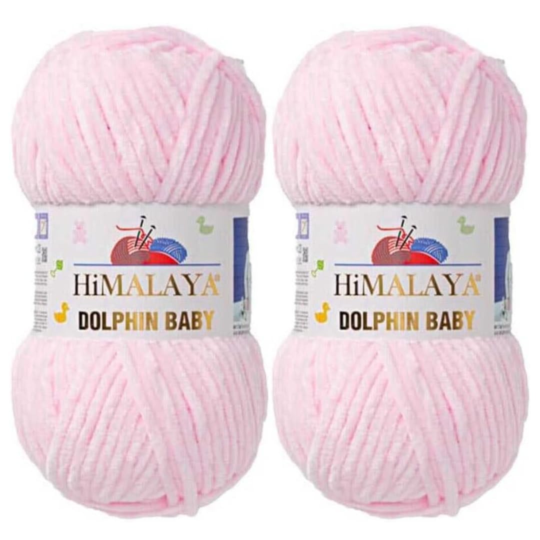 Himalaya Dolphin Baby Yarn 2 X 100g Skeins Super Bulky Yarn for Knitting/Crochet Ideal for Cardigans Shawls Blankets Hats and Home Textiles (2, 80303 Soft Pink)