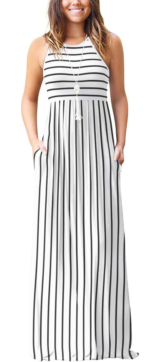 EUOVMY Women's Sleeveless Dress Casual Plain Loose Summer Vacation Long Maxi Dresses with Pockets