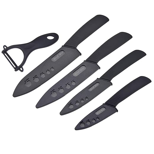 Kitchen Ceramic Knife Set Professional Knife With Sheaths, Super Sharp Rust Proof Stain Resistant (6" Chef Knife, 5" Utility Knife, 4" Fruit Knife, 3" Paring Knife, One Peeler)