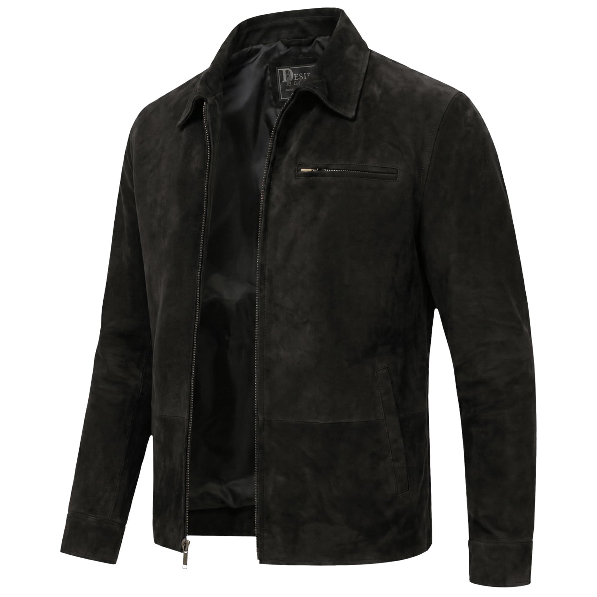Men's Suede Shirt Zipper Jacket Full Zip Casual Vintage Jackets Suede Leather Jackets for Mens