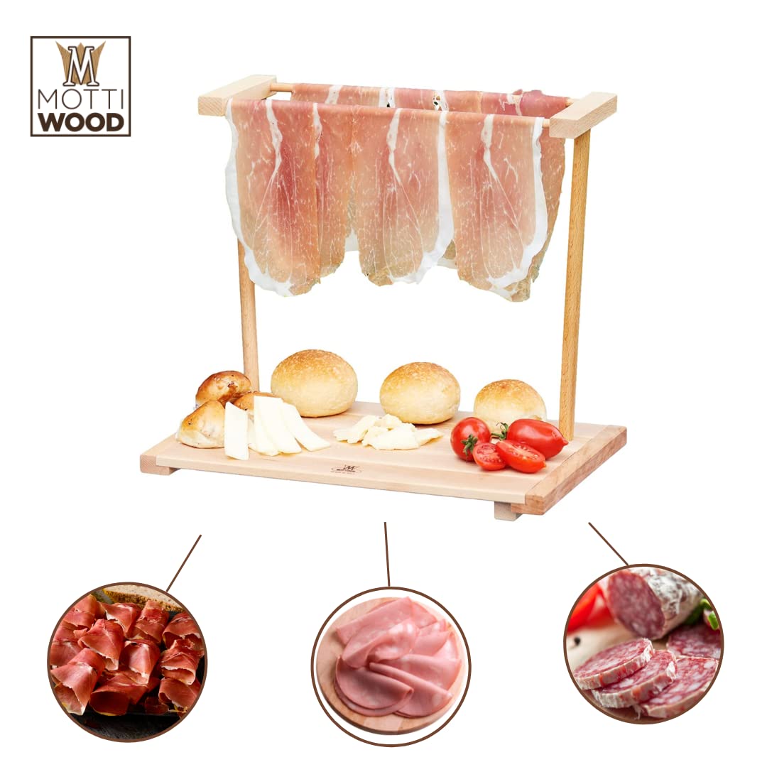 Mottinox - Vassoio Per Aperitivo in 100% Legno Di Faggio, Appendi Prosciutto, Smontabile, 37x49x27