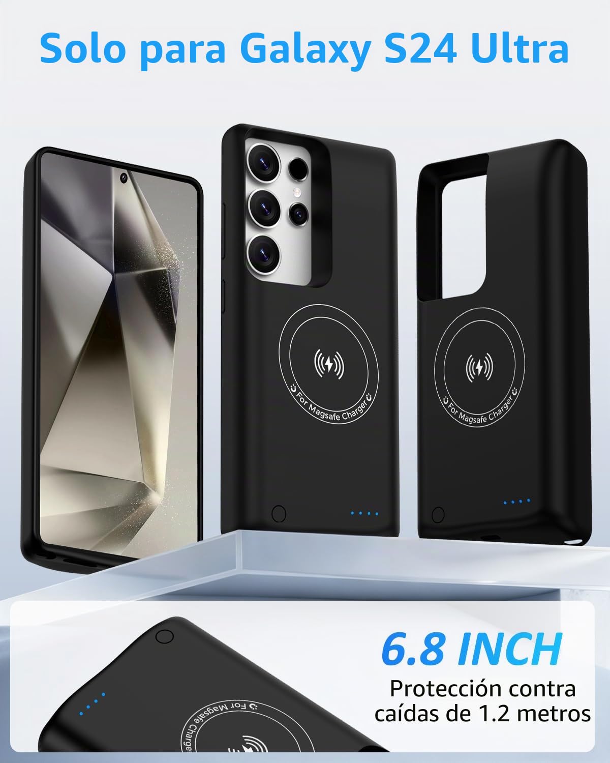 Funda de batería para Samsung S24 Ultra, 15000 mAh, ultrafina, de alta capacidad, magnética, recargable, carga extendida, cargador portátil para Samsung S24 Ultra (6.8 pulgadas), color negro
