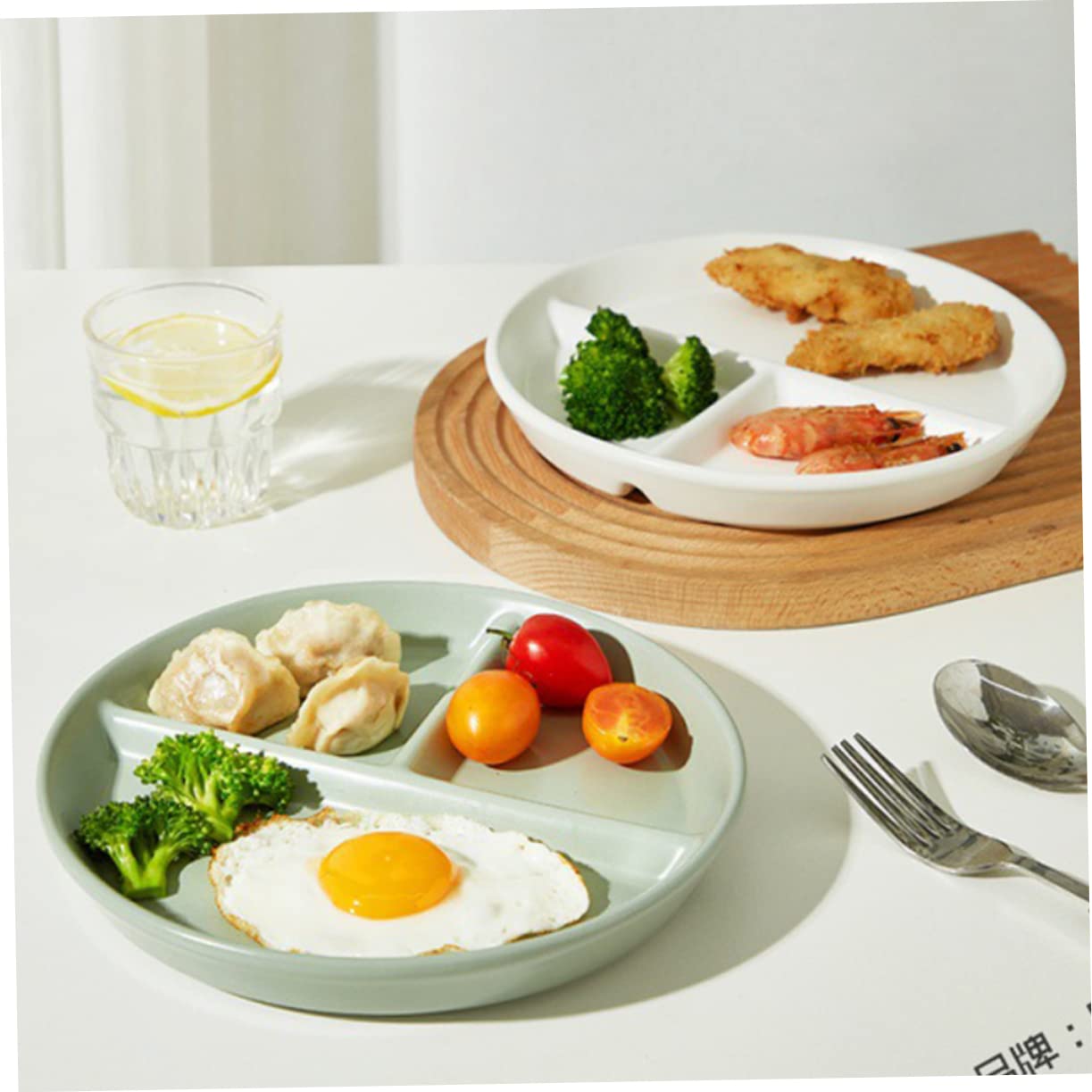 Plateau Division Repas Assiette Compartimentée En Céramique - Contrôle Des Portions - 3 Sections - Idéale Régime, Repas Équilibré Vaisselle Santé équilibrée