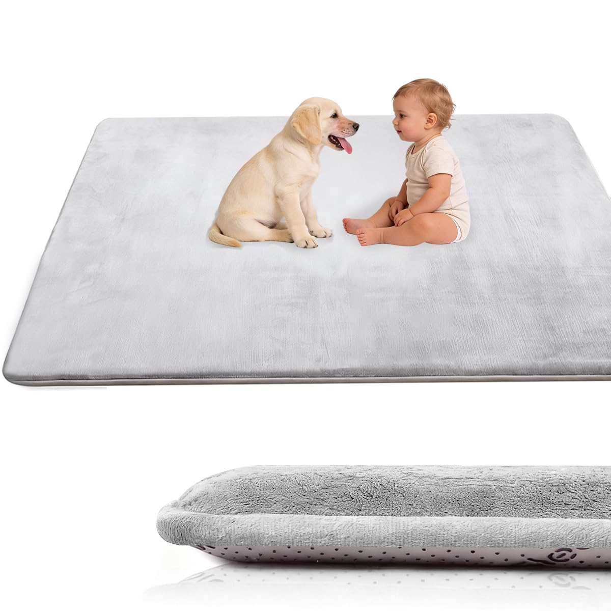 Voxirum 3 CM Thick Memory Foam Mat, Extra Thick Area Rug Light Grey for Kids Living Room, Baby Playroom Crawling Carpet, Soft Play Mat Floor for Tummy Time Training and Early Walking