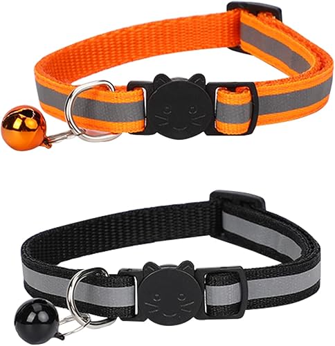 Paquete de 2 collares reflectantes para gatos, collar de gatito para mascotas, ajustable, seguro, soporte para collar de gato con campanas,