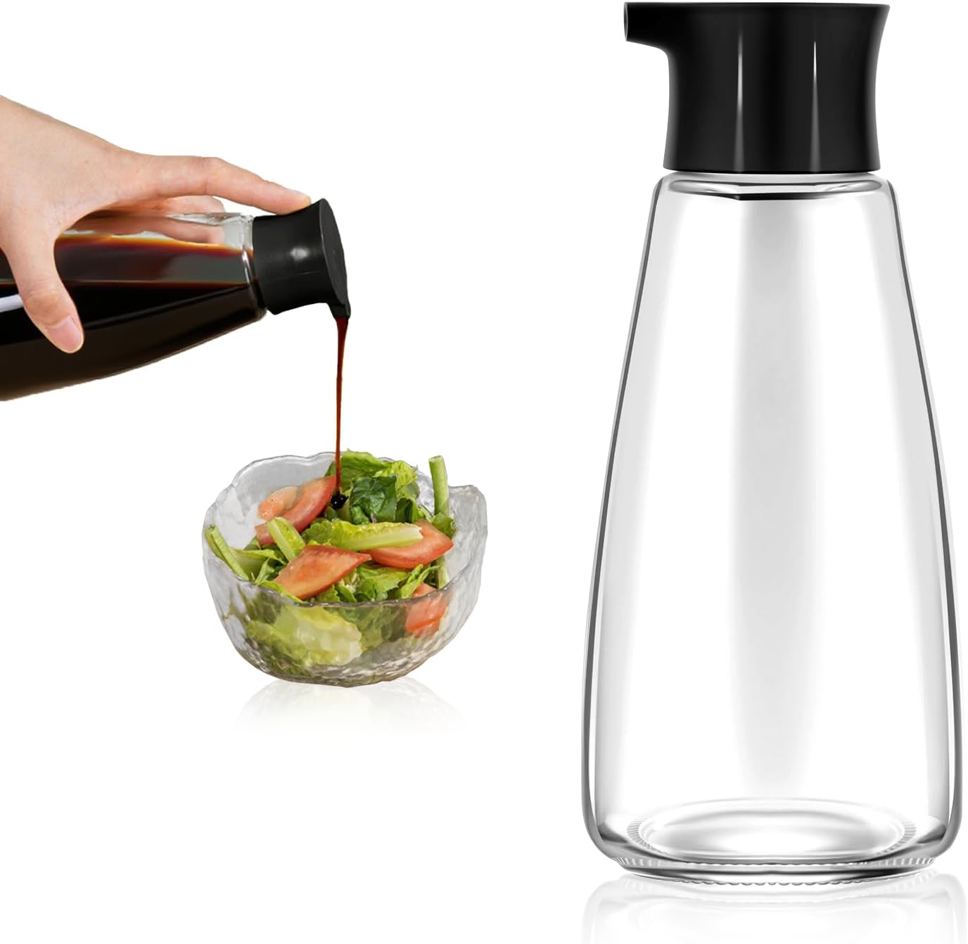 1 Pcs Glass Soy Sauce Dispenser Bottle - 9.6 oz Cruet for Olive Oil, Vinegar, BBQ Kitchen Cooking - Leak-Proof Oil Dispenser with Spout for Kitchen Cooking Barbecue(Black)