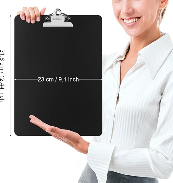 ZCZN Recycled Aluminum Storage Clipboard 9.25 x 13.78 Inches+ 2 Pack Metal Clipboard with Large Capacity Clip 12 x 9 Inches (Black)