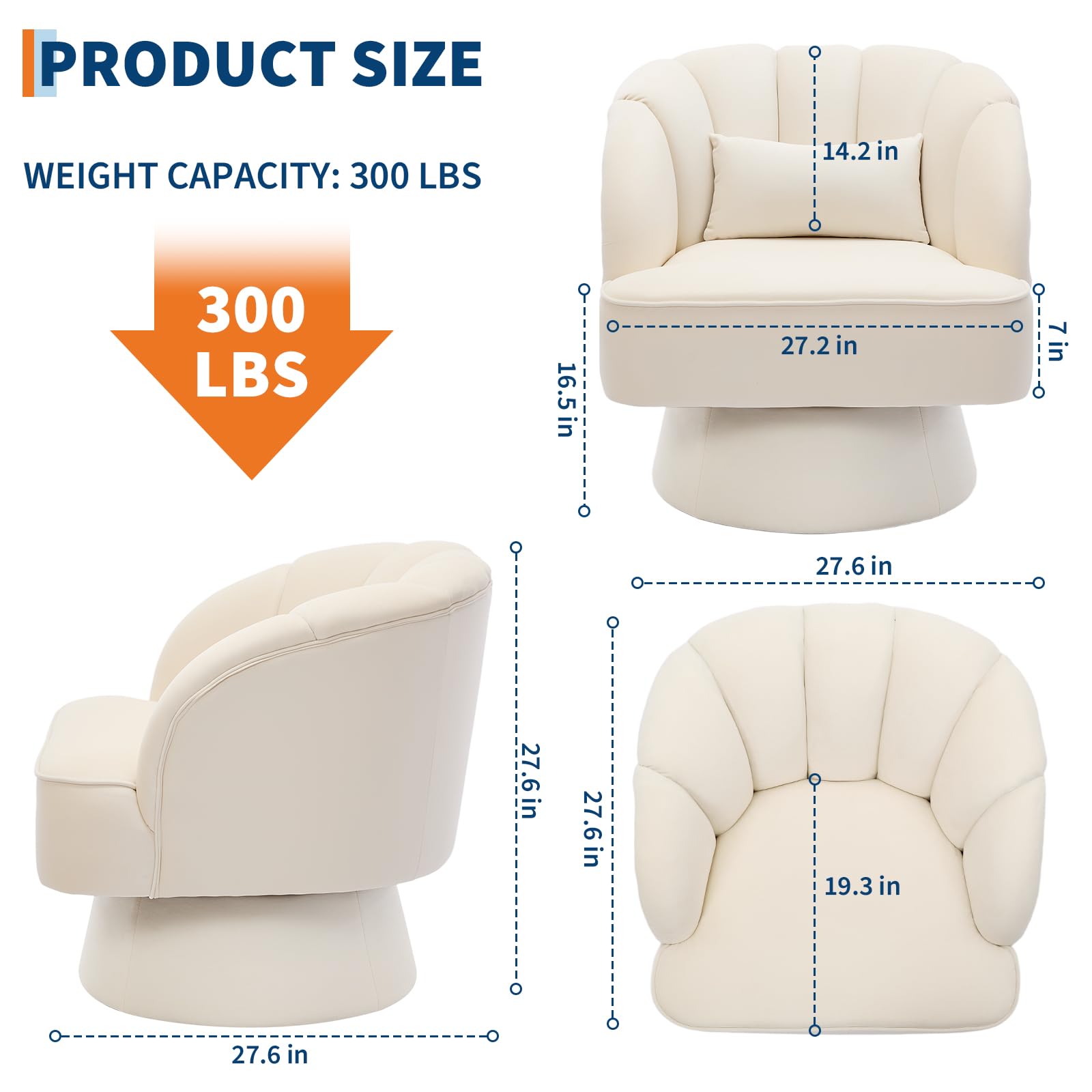 Garvee Bequemer 360° drehbarer Lounge Sessel aus Samt – Moderner runder Akzentstuhl mit Armlehnen – Barrel Club Chair für Wohnzimmer, Schlafzimmer, Lesebereich, Büro – Samt | Beige