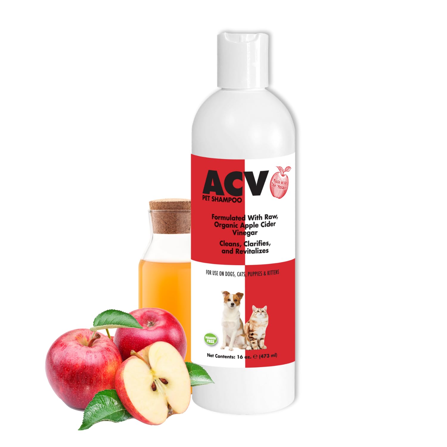 Apple Cider Vinegar Pet Shampoo 16 oz. for Dogs & Cats | Paraben-Free | Biodegradable and Non-Toxic | Made in The USA
