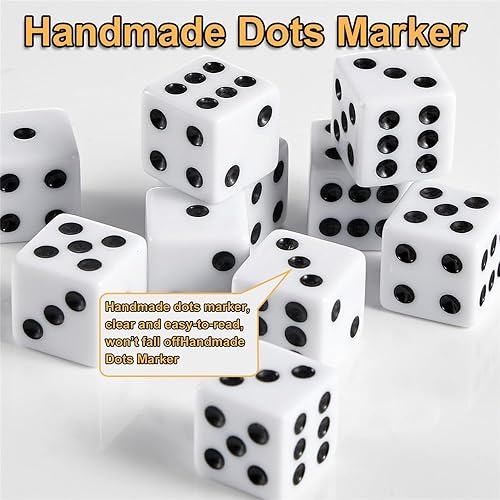 Miniatura 4 de Juego de 100 dados blancos, dados de juego estándar de 0.63 pulgadas, dados opacos de seis caras con bolsa, dados blancos a granel de puntos negros