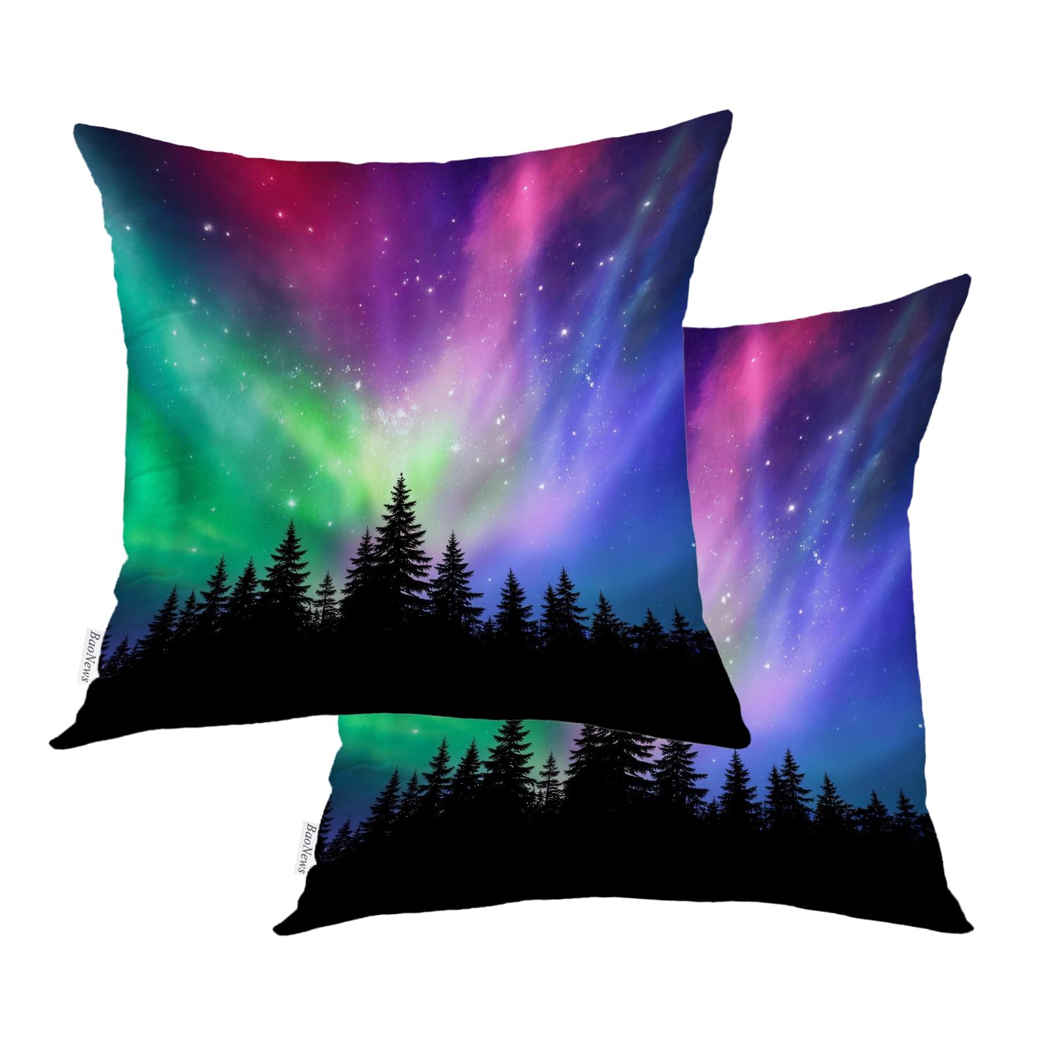 Housse de coussin violette pour salon cocooning au motif forêt