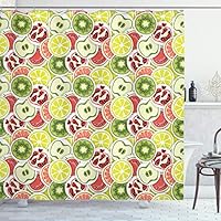 ABAKUHAUS Fruit Shower Curtain, Organic Food Themed Modern Pattern with Kiwi Pomegranate Lemon Watermelon and Apple, Cloth Fabric Bathroom Decor Set with Hooks, 70 Inches, Multicolor