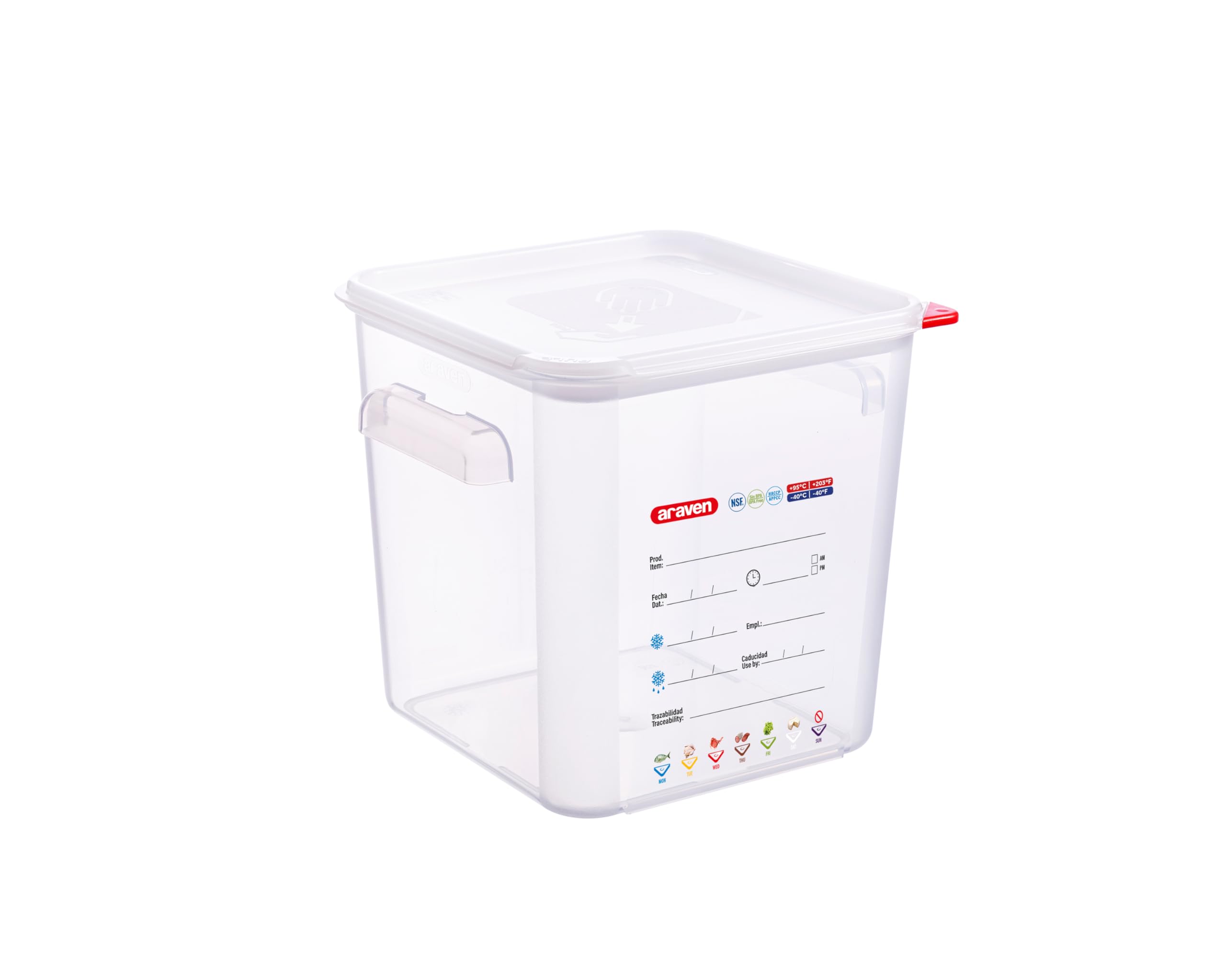 Araven Contenitore quadrato trasparente in polipropilene - 8 litri con coperchio 235x235x230