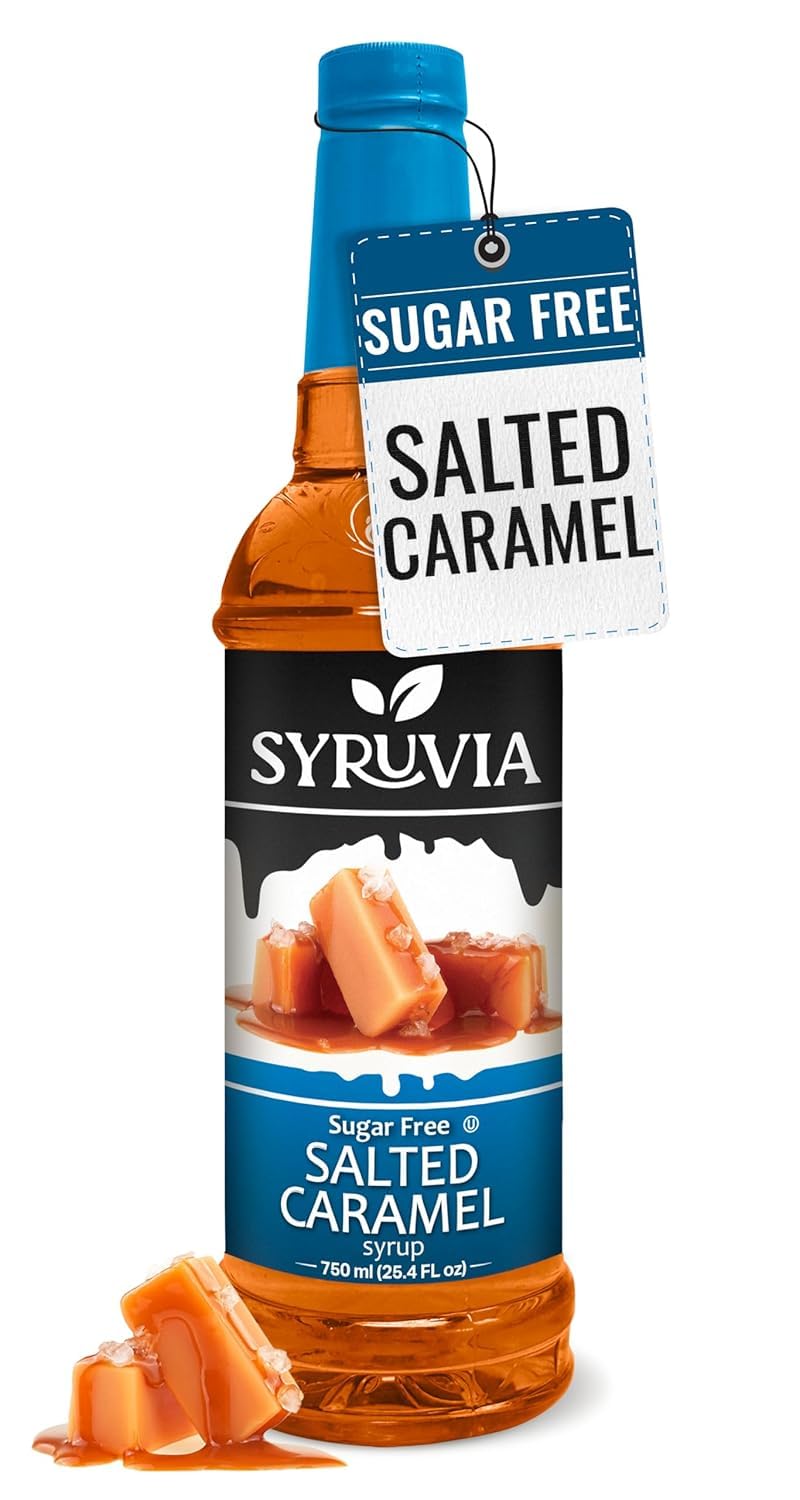 SYRUVIASugar Free Coffee Syrup, Salted Caramel Flavored Syrup for Drinks, Lattes, and Desserts – 25.4 fl oz,