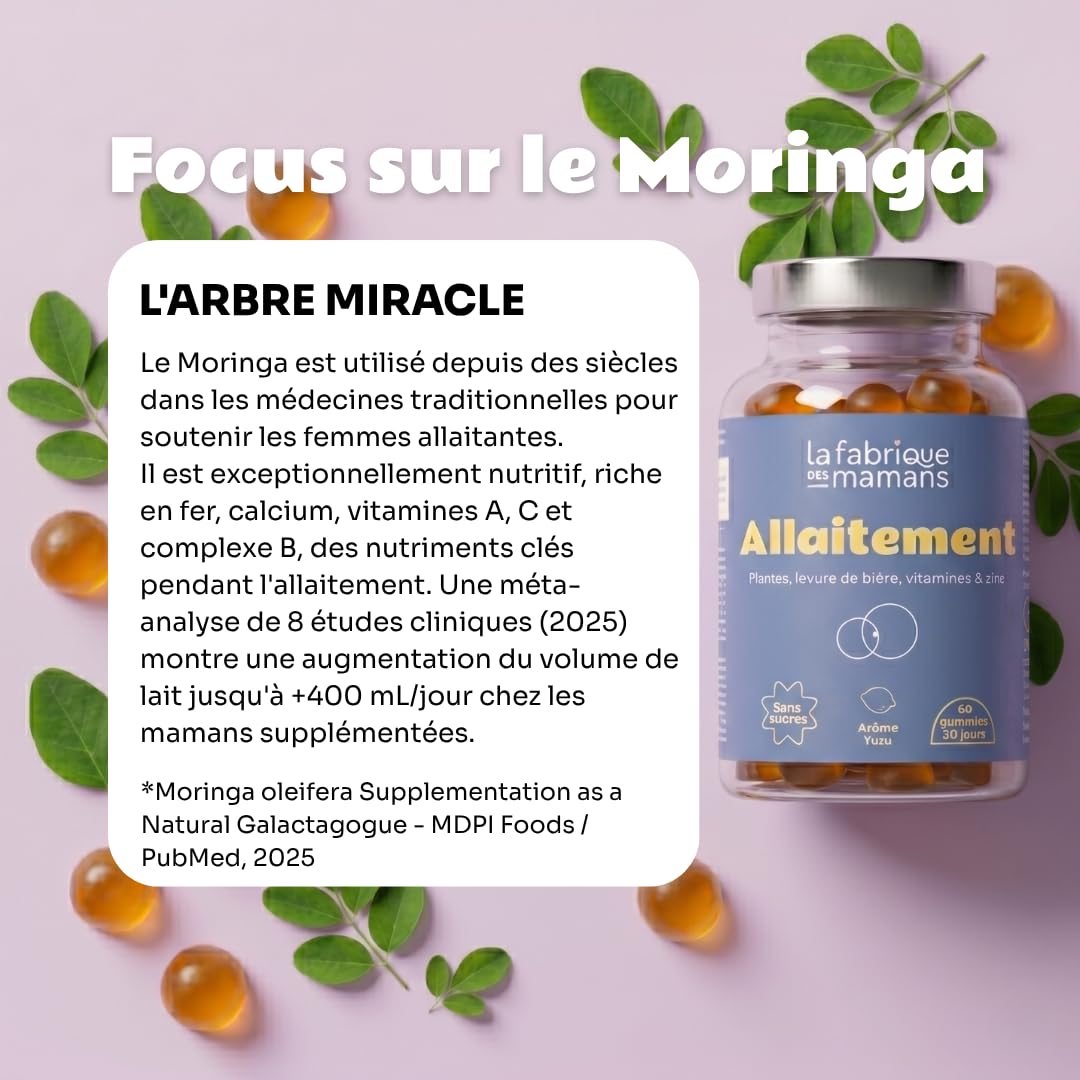 Gummies Allaitement - Soutien Lactation - Réduit la Fatigue - Origan, Moringa, Levure de Bière, Vitamines B & D - Fabriqué en France - 60 Gummies (30 jours) (Lot de 2)