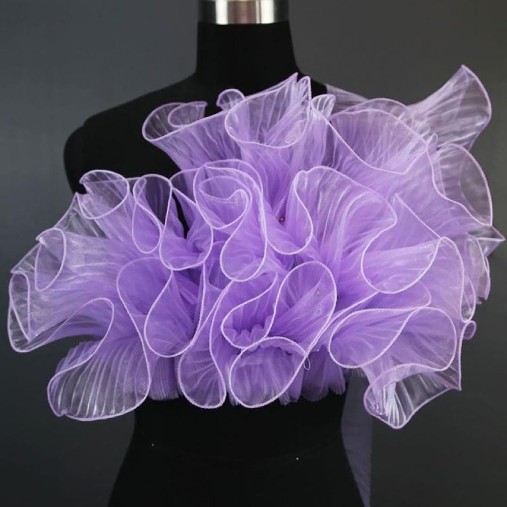 Ruffled Lace Trims 3 Yards, Pleated Laces Fabric Trim, Organza Ruffled Fabric Tulle Ruffle Lace Border for Sewing Wedding Girl Dress Decoration (Purple)