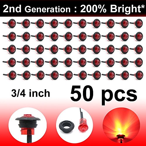 Ledvillage 50 Pcs 2nd Generation 3/4 Inch Mount RED LED Clearance Marker lights Side Led Marker for Truck Boat SUV ATV Bike Trailer Marine
