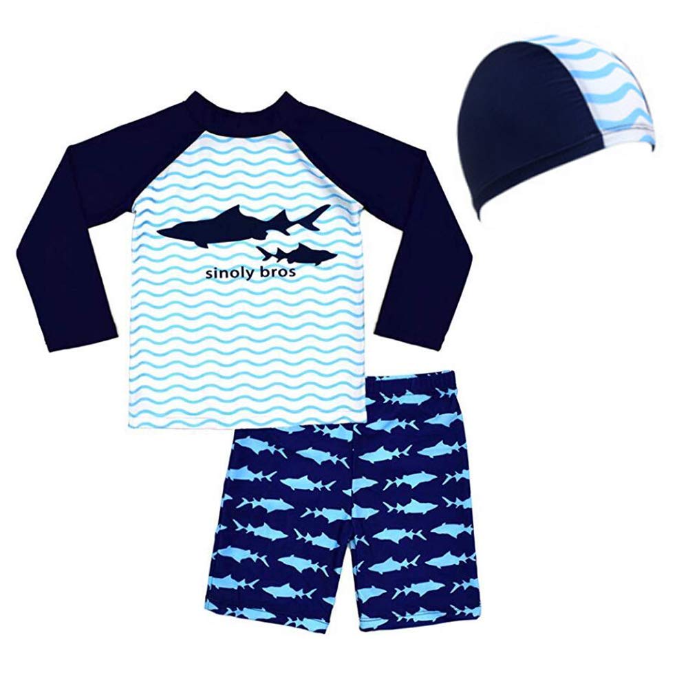 LAZZON Traje de Baño para Niños de Dos Piezas con un Gorro de Natación de Surf Playa UV Protection Bath Set