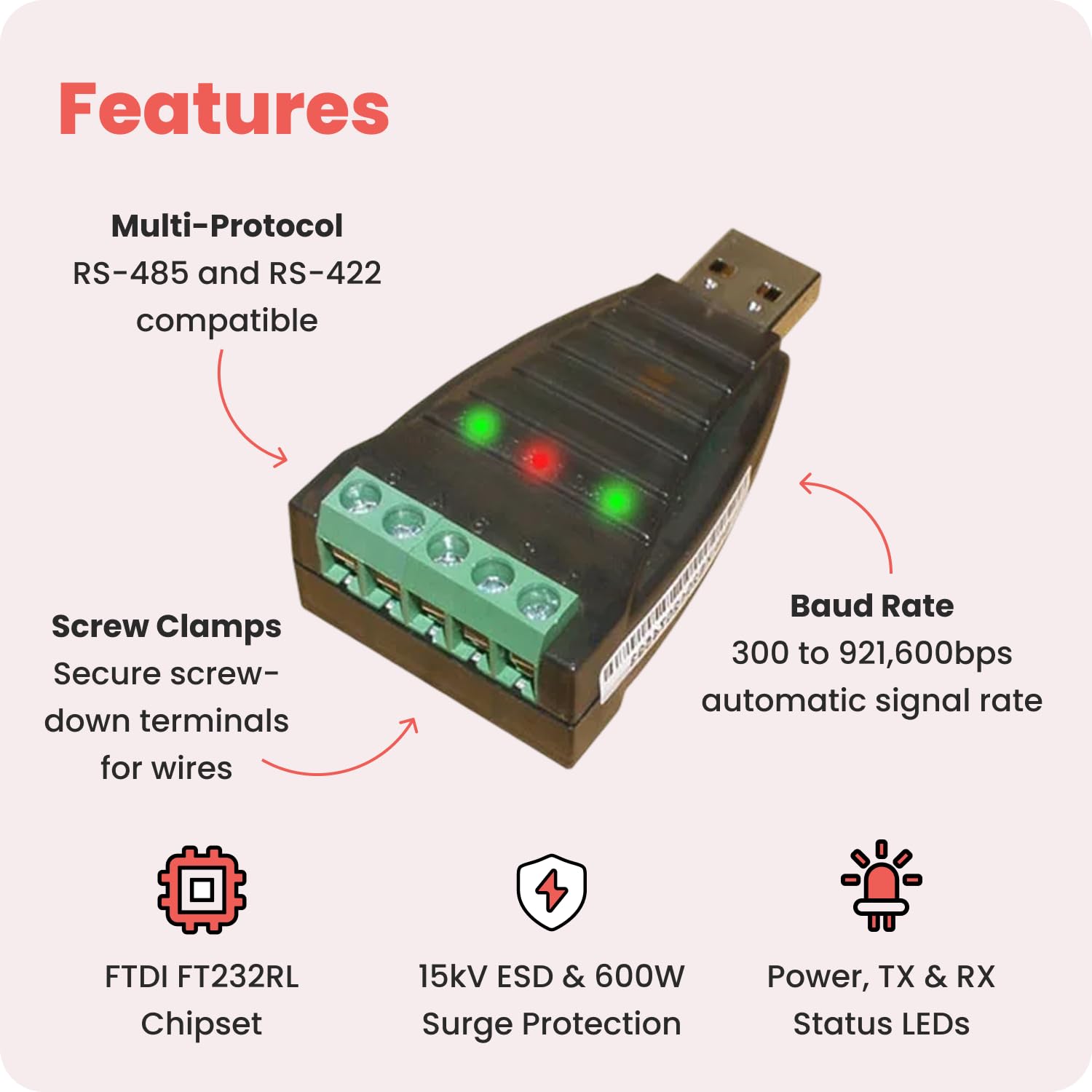 Mini-USB zu RS422/RS485 Converter CHIP FTDI mit Schraubklemmen