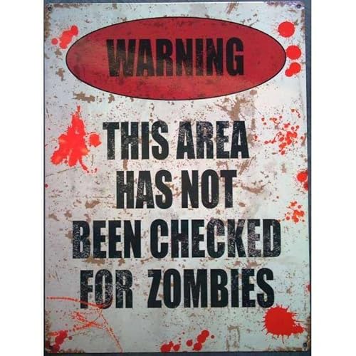 Hotrodspirit – Schild Warning Zombie Area not checked tole Blutplakat
