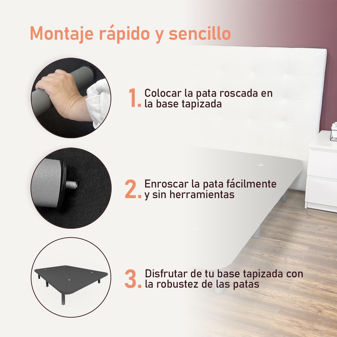 amuéblate Online - Base Tapizada 3D con Estructura Extra Resistente y Barras Transversales de Refuerzo, Gran Estabilidad, 6 Patas metálicas roscadas de 25cm, 135 x 180, Gris Oscuro