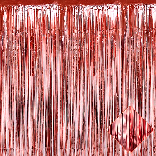 Image of 4 Pack 3.2Ft x 9.8Ft Rose Gold Foil Fringe Curtain Backdrop, Metallic Tinsel Foil Fringe Streamers Curtains for Party, Photo Booth Props, Birthday, Wedding, Christmas Party Decoration Supplies