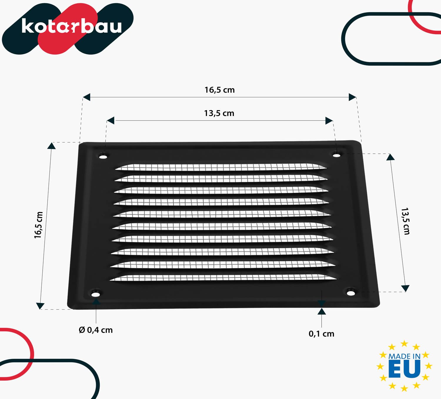 KOTARBAU® Kratka Wentylacyjna - 165 X 165 MM - Wentylacja z Siatką - Stal - Metalowa - Czarna