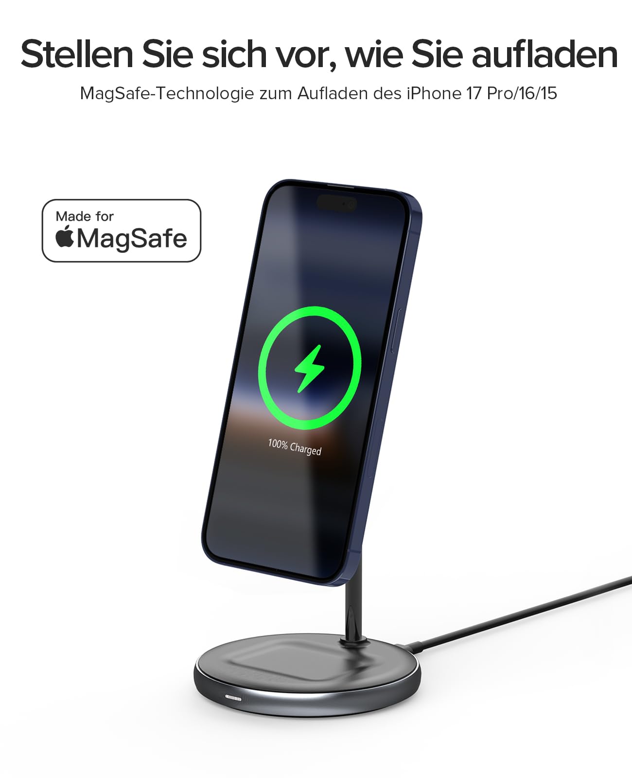 ZIKE 2-in-1 Ladegerät mit MagSafe, 15 W iPhone Ladeständer Dual Induktive Ladestation Fast Magnetische Kabelloses Ladegerät für iPhone 17 Pro/16/15/14 Pro/Airpods Pro, mit Standby Mode